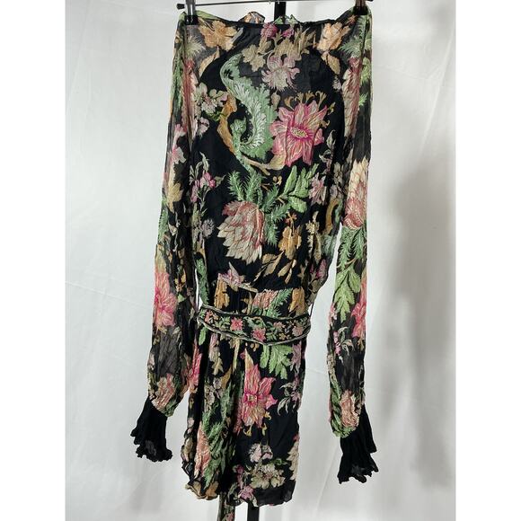 Hemant And Nandita 'Romper' Black Viscose With Hand Crafted Button And Tie Belt - Picture 3 of 4